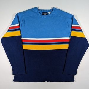 Vintage 70s KP Acrylic Sweater Men's Size Medium Striped Blue